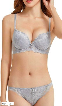 ブラジャー ショーツ 女性 下着 セット 谷間 メイク 紐 改良 可愛い セクシー ランジェリー 灰 色 グレー サイズ(6:グレー, S)
