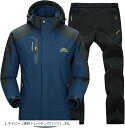 アウトドアジャケット 上下セット メンズ ウェア 登山服 マウンテンパーカー 多機能 防寒 防風 撥水 耐水圧 7000mm(ネイビー, 3XL)