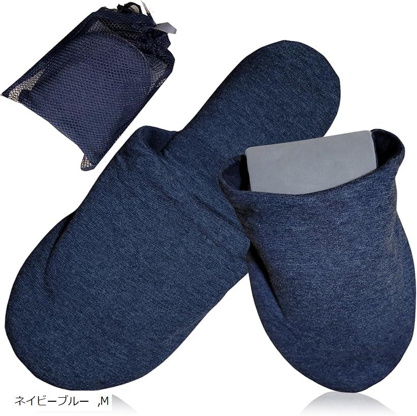 Virgin BEAT 折りたたみスリッパ レディース ネイビー 収納ポーチ付 旅行 学校 防災(ネイビーブルー, M)