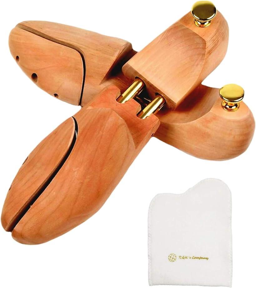 シューツリー シューキーパー 木製 フランネル 靴磨きクロス付き ハイシャインや仕上げ用に最適（27.5~28.5 cm）
