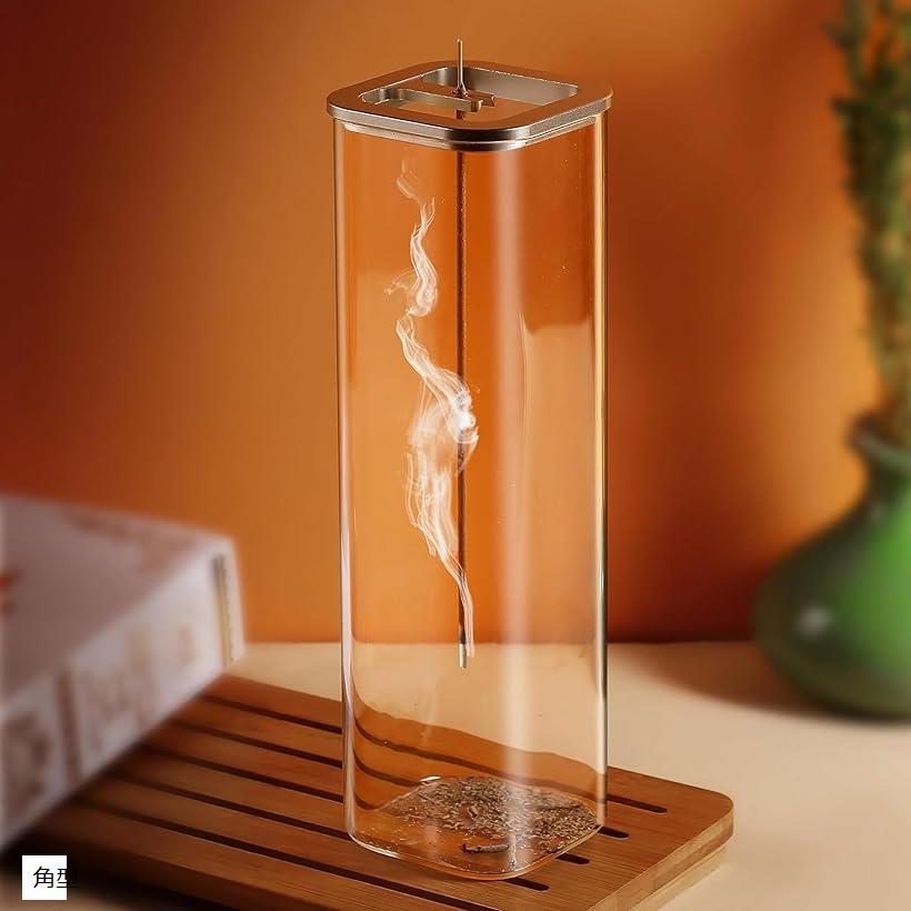 【楽天ランキング1位入賞】L CLOVER お香立て 灰が飛ばない 灰がこぼれない 線香立て ガラス 吊り下げ おしゃれ 香炉 仏壇 癒し シンプル(無色, 縦型)