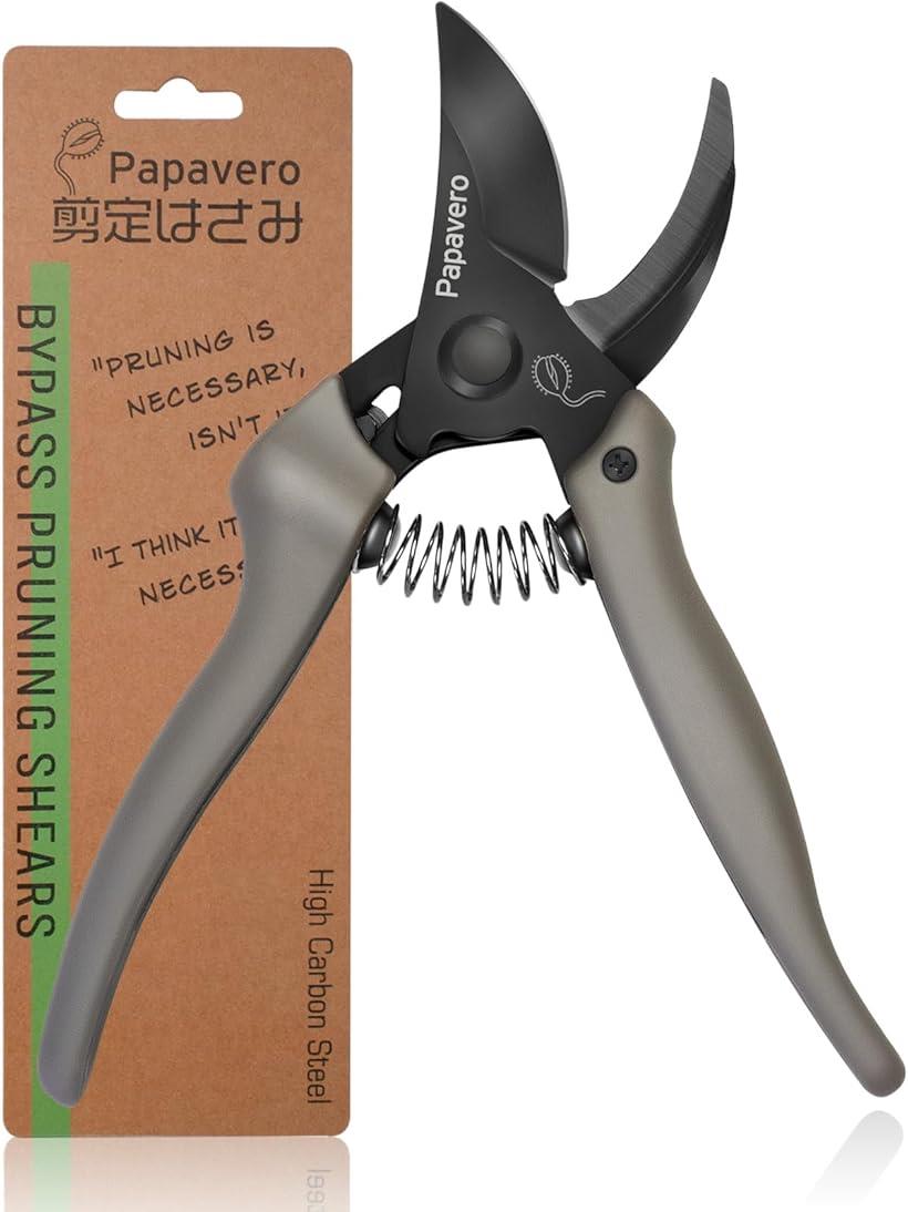 剪定バサミ 切れ味良軽量 180g 195mm 園芸ハサミ 剪定鋏 枝切はさみ (黒xグレー)