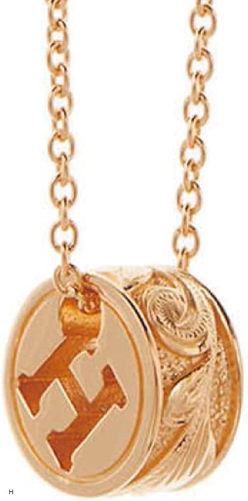 ハワイアンジュエリー イニシャル ネックレス ピンクゴールド/H 金属アレルギー対応 レディース (H)