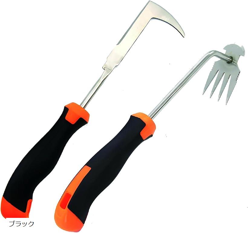 草取り 草抜き 雑草取り道具 四本爪 片手鍬 L字 隙間草刈り鎌 雑草抜き 根抜き ブラック (ブラック)