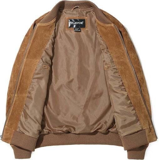 メンズ スエード レザージャケット フライト ボンバー 軽量 バイクライダースジャケット 春秋(ブラウン, L)