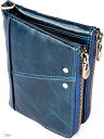 財布 メンズ 本革 2つ折り 折財布 コンパクト ファスナー 大容量 お札 小銭 入れ カード入れ(ブルー)(4)