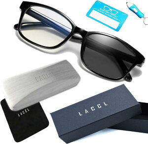 ラクル ブルーライトカット 調光メガネ 3イン1 軽量 20グラム 伊達眼鏡 メンズ 度なし UV 90％以上 004( ウェリントン)