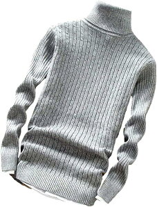 アスペルシオ ハイネック スリム ケーブル ニット セーター メンズ ボリュームネック タートルネック 灰色(グレー, 03.XL(日本サイズ：L))