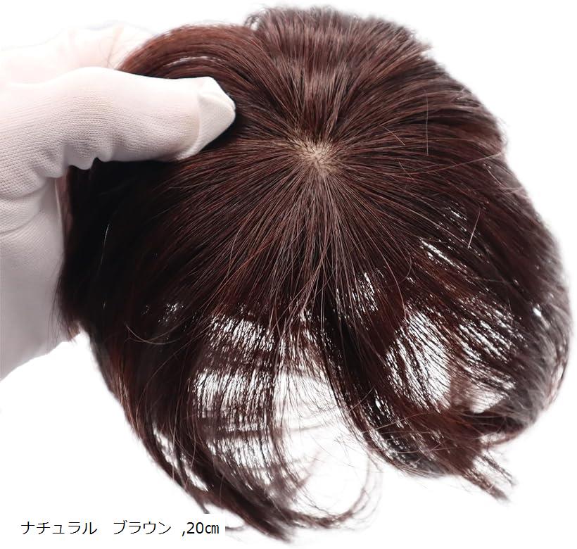 ヘアピース 部分ウィッグ 人毛 100% かつら 女性 ポイントピース トップピース ウイッグ つむじ 頭頂部 薄毛 脱毛 ショート 自然 ナチュラル ブラウン 20cm(ナチュラル ブラウン, 20cm)