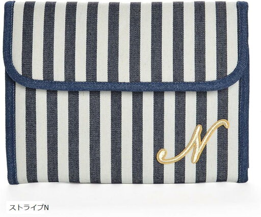 母子手帳ケース イニシャル デニム地 ジャバラ 二人用 診察券 お薬手帳 通帳 N(ストライプN) 母子手帳ケース イニシャル デニム地 ジャバラ 二人用 診察券 お薬手帳 通帳 N(ストライプN)