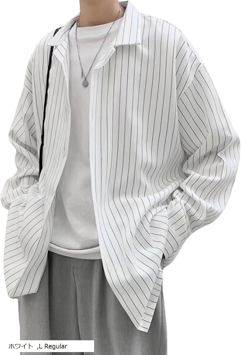 長袖 シャツ オープン カラー ストライプ ワイシャツ メンズ 男性 用 春 夏 秋 冬 服 物 ビジネス オフ..