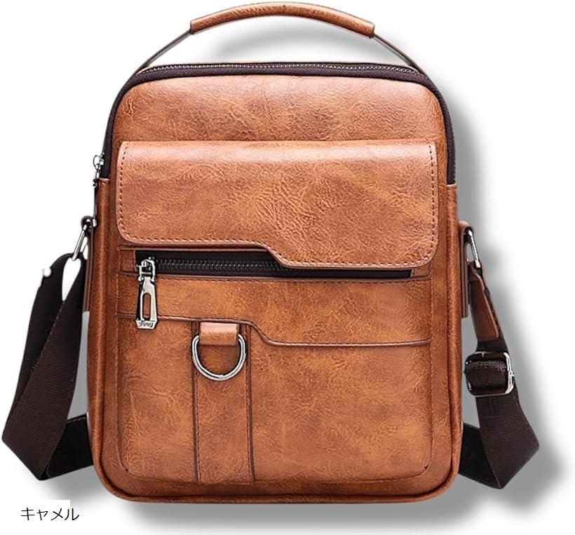 ケンアール ショルダーバッグ メンズ レディース 革 サコッシュ 小さめ ミニ 大きめ レザー ビジネスバッグ 鞄 スマホ (キャメル)