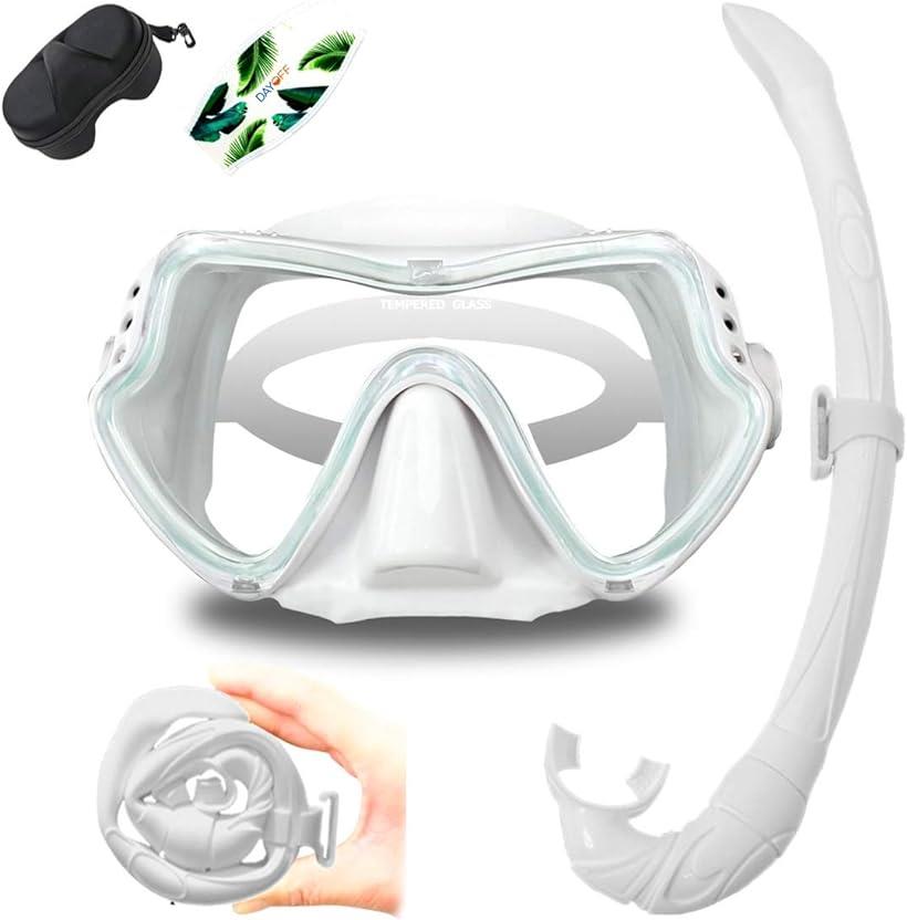 シュノーケリングセット ダイビングマスク に収納できる スノーケル シュノーケルセット( 4点セット（白）, M)