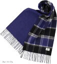 エレンシア カシミヤブレンド リバーシブル マフラー レディース メンズ UVカット98%以上 チェック 30x186cm 160g 全13色 パープル(ブルー...