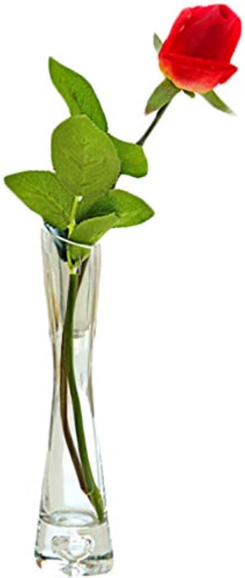 一輪挿し 花瓶 ガラス 斜め口 透明 花器 フラワーベース リビング インテリア(クリア, 高さ20cm)