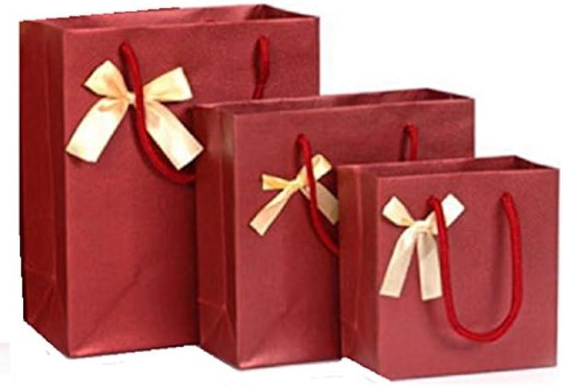 ギフトバッグ 5枚セット プレゼント ラッピング 紙袋 手提袋 贈り物 包装紙(リボン付赤, L)