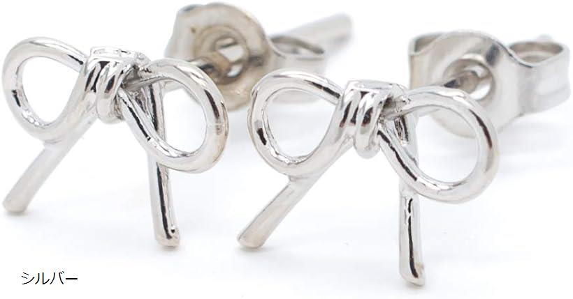 24K 18Kピンクゴールド プラチナ スタッド リボン 可愛い 日本製 低金属アレルギー ノーニッケル ピアス レディースシルバー(シルバー)