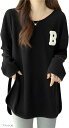 オーバーサイズ 長袖 Tシャツ カットソー レディース ロゴ トップス 無地 シンプル 03XLサイズ(ブラック, XL)(4)