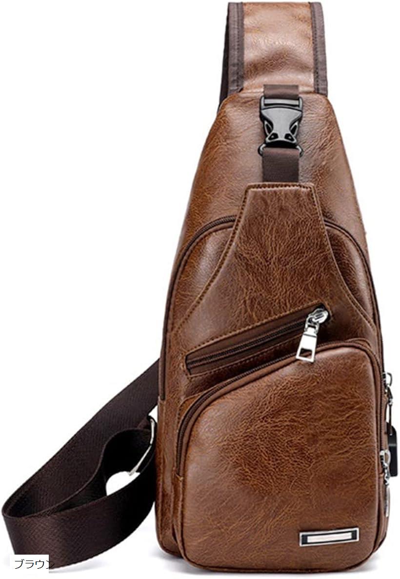 ショルダーバッグ ボディバッグ 斜めがけ USB充電 軽量 防水 メンズ ブラウン (ブラウン)