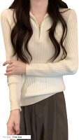 ハーフジップ ニット レディース トップス 長袖 シンプル カジュアル プルオーバー ゆったり セーター 無地 暖かい 4カラー ジップアップ アウター 春 夏 秋 冬 防寒 対策 温かい ボア ロング(ベージュ, Free Size)