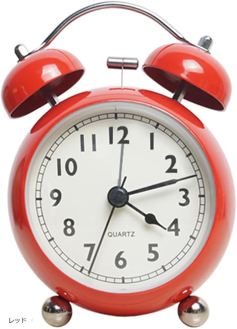 目覚まし時計 大音量 おしゃれ 卓上 アナログ 置き時計 レトロ 静音 連続秒針 電池別売 (レッド)
