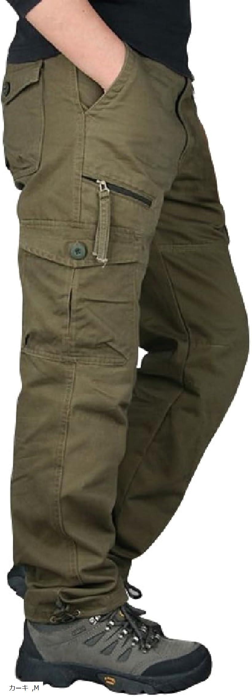 Cargo Pants - カーゴパンツ メンズ 大きいサイズ 作業着 作業ズボン 長ズボン カジュアルパンツ (カーキ, M)