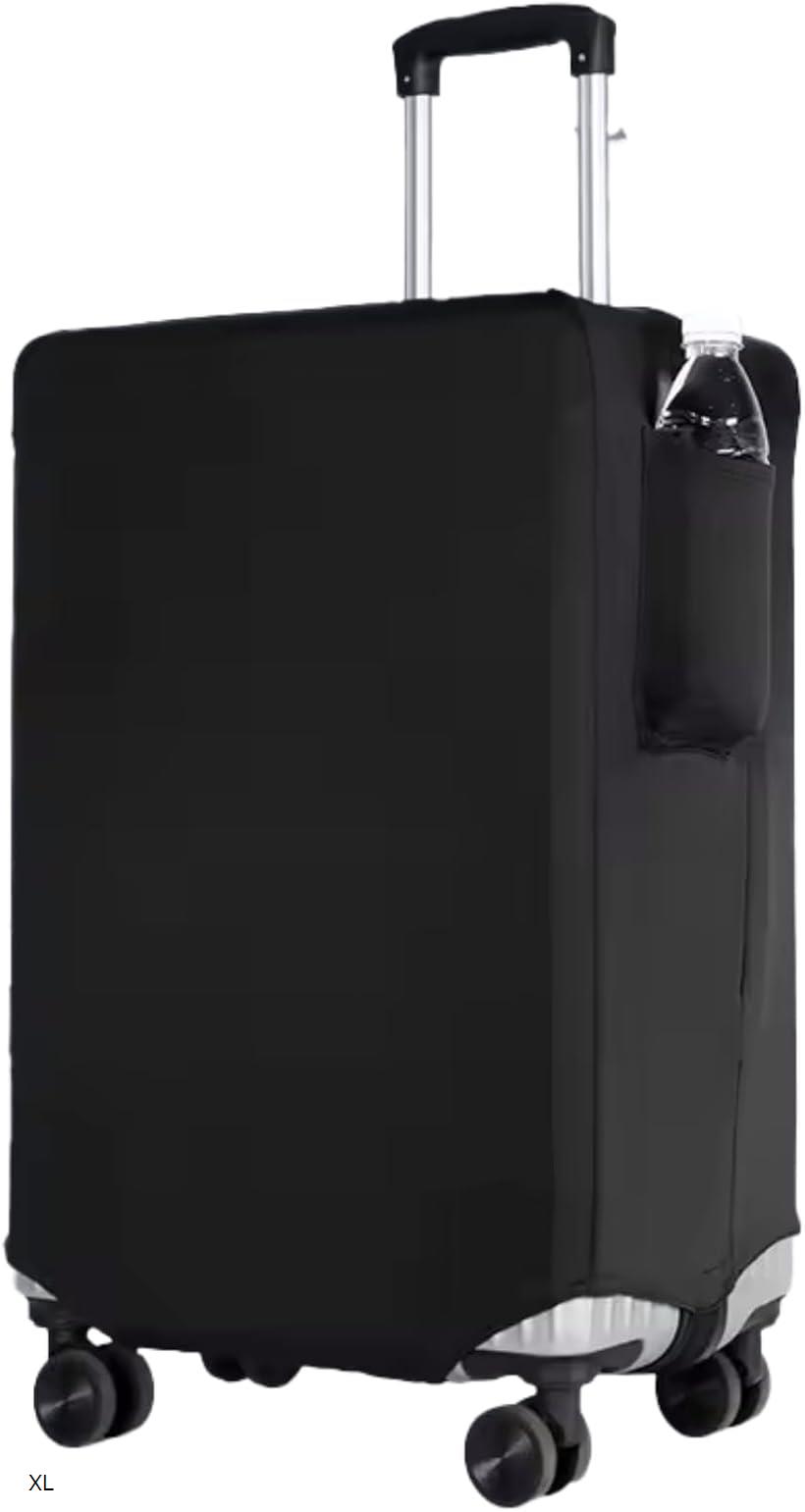 スーツケースカバー 伸縮 ポケット付き トラベルラゲッジカバー 収納付 (ブラック, XL)