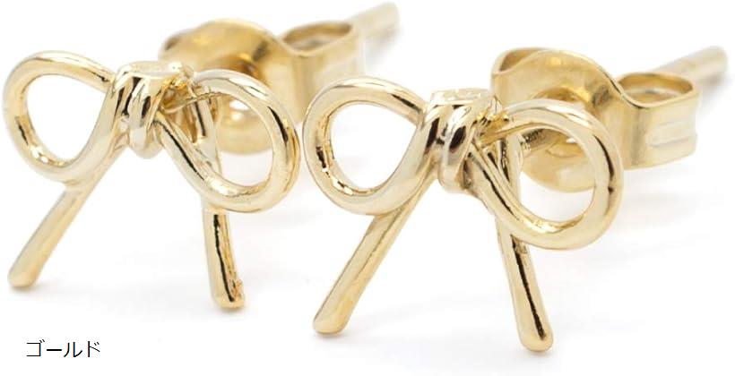 24K 18Kピンクゴールド プラチナ スタッド リボン 可愛い 日本製 低金属アレルギー ノーニッケル ピアス レディースゴールド(ゴールド)