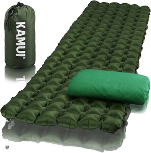 寝袋用マット パッド 便利な枕カバーと修理パッチ付 スリーピングマット スリーピングパッド 携帯エアーマット エアーパッド 軽量でコンパクト キャンプ バックパッキング 防災などに最適 グリーン(緑、 Medium)