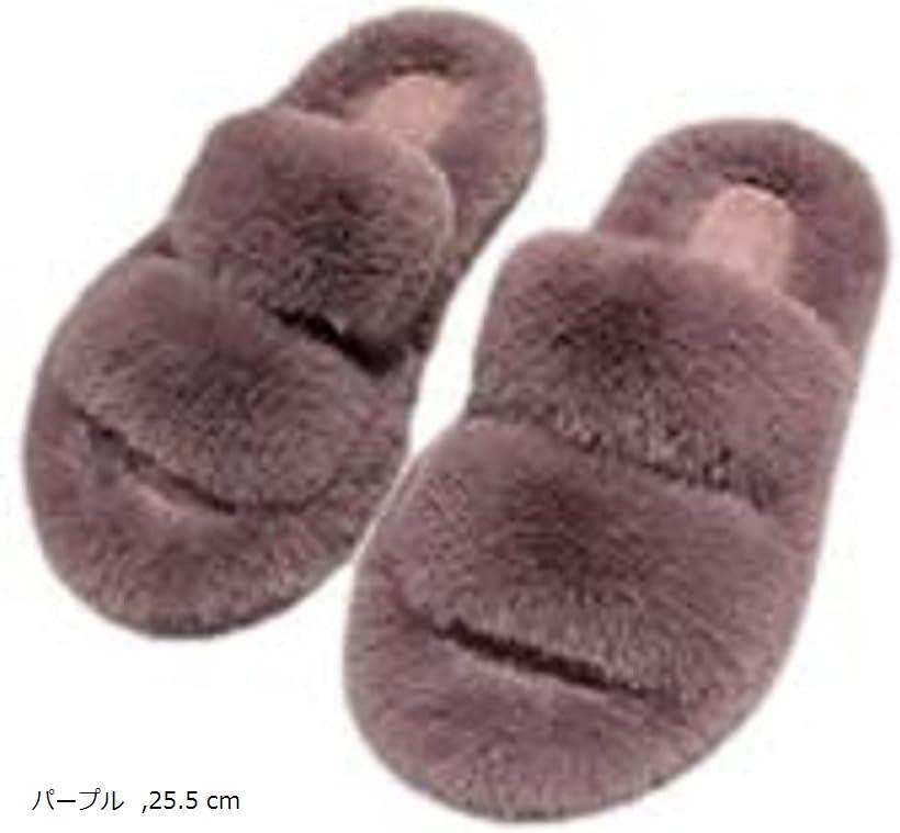 ルーム シューズ ファー もこもこ ふわふわ 秋 冬 ウインター あったかい かわいい お家 室内 サンダル 滑り止め スリッパ レディース 紫 25.5 cm (パープル, 25.5 cm)