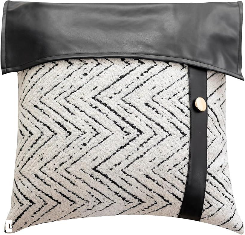 クッションカバー ブラック レザー調 おしゃれ インテリア 北欧 枕カバー 座布団 フェイクレザー モノ..