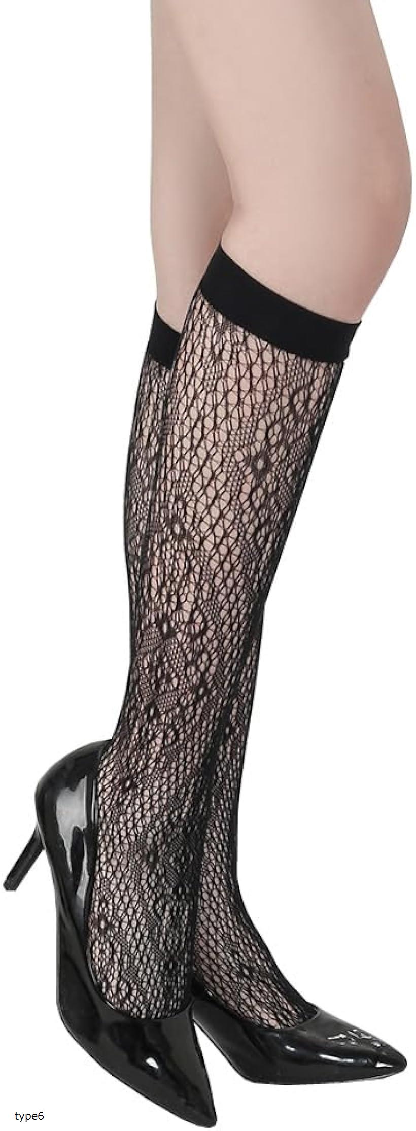 レディース タイツ 膝下 靴下 ストッキング 幾何学模様 網タイツ セレブ 黒タイツ type6-5013 (type6, Free Size)