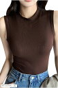 ノースリーブ レディース ハイネック トップス タンクトップ カットソー インナー 無地(ダークブラウン, XL)