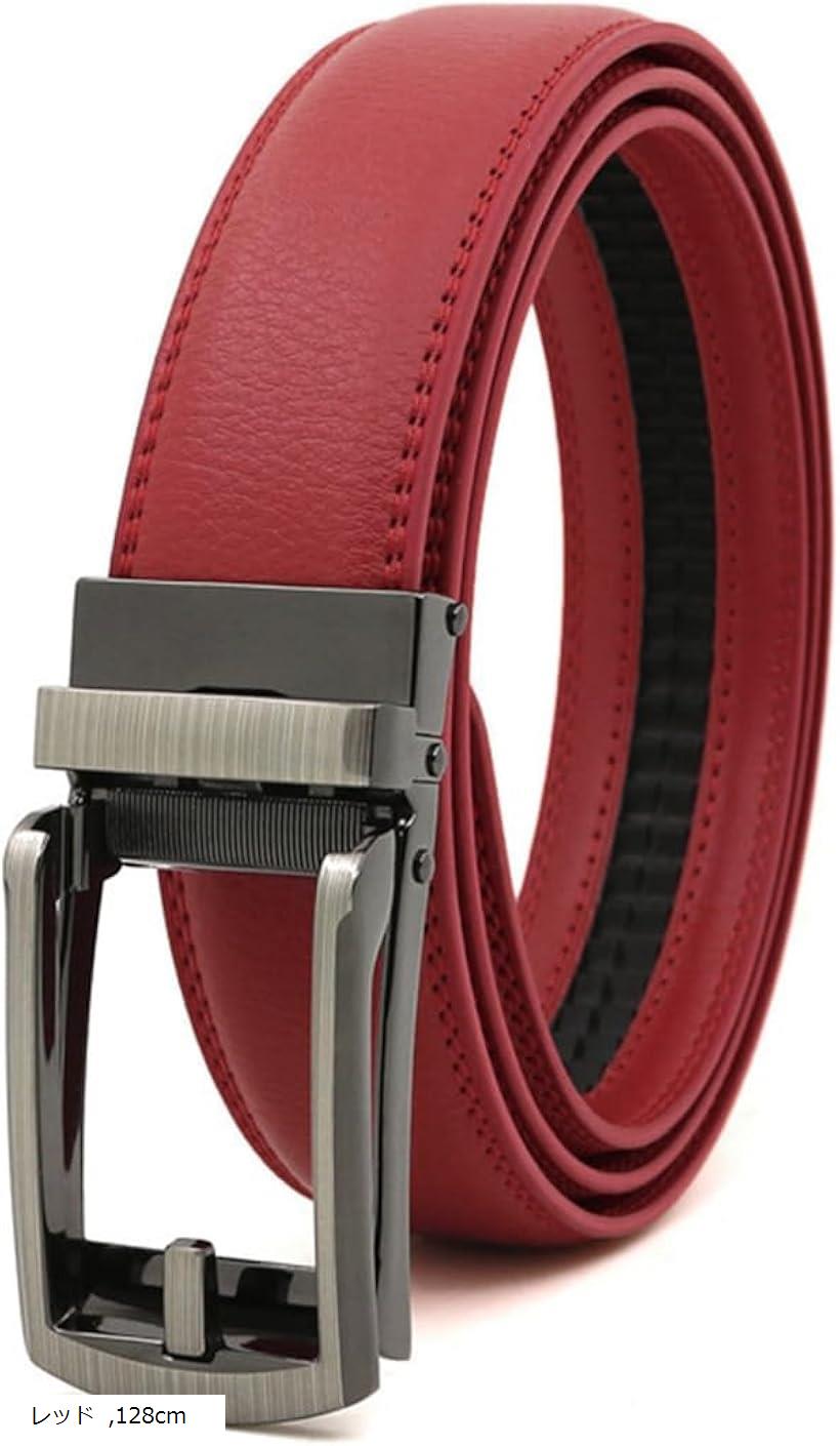 メンズ本革クリックベルト レッド 128cm (レッド, 128cm)(4)