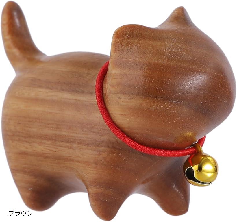 猫 置物 木製 雑貨 ねこぐっず雑貨 ガーデニング猫 ギフト 招き猫 緑檀 黒檀 (ブラウン)