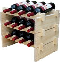 Anberotta 木製 ワインラック 積み重ね式 ホルダー ワイン シャンパン ボトル ウッド 収納 ケース スタンド インテリア ディスプレイ 1,2,3,4段から選べる W1 (12本用収納 3段)