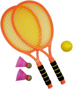 ラケットセット テニスセット バトミントン ボール 子供 羽2個 ボール1個 親子 屋外 室内(オレンジ)