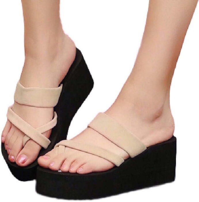 厚底 サンダル 軽量 シンプル ビーチサンダル 靴 レディース ヒール ウェッジ ソール 歩きやすい シューズ くつ 24.5cm(ベージュ, 24.5 cm)