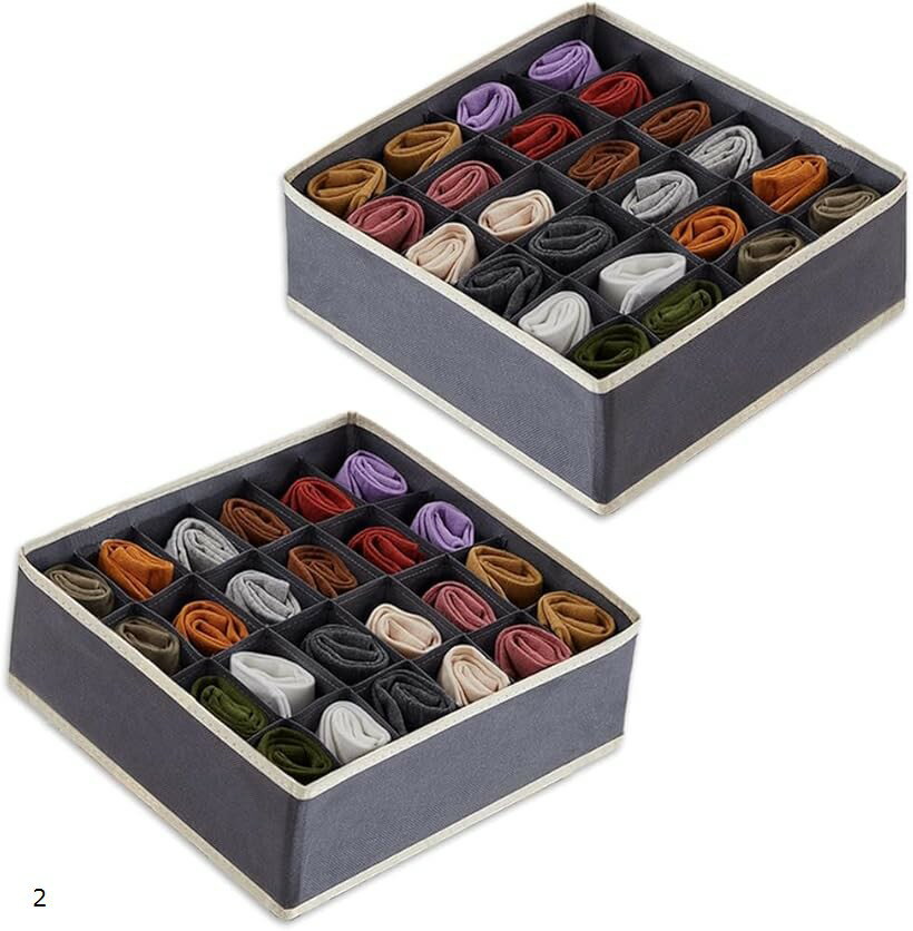 下着収納 ボックス 24 仕切り 布製 (グレー, 24マス)