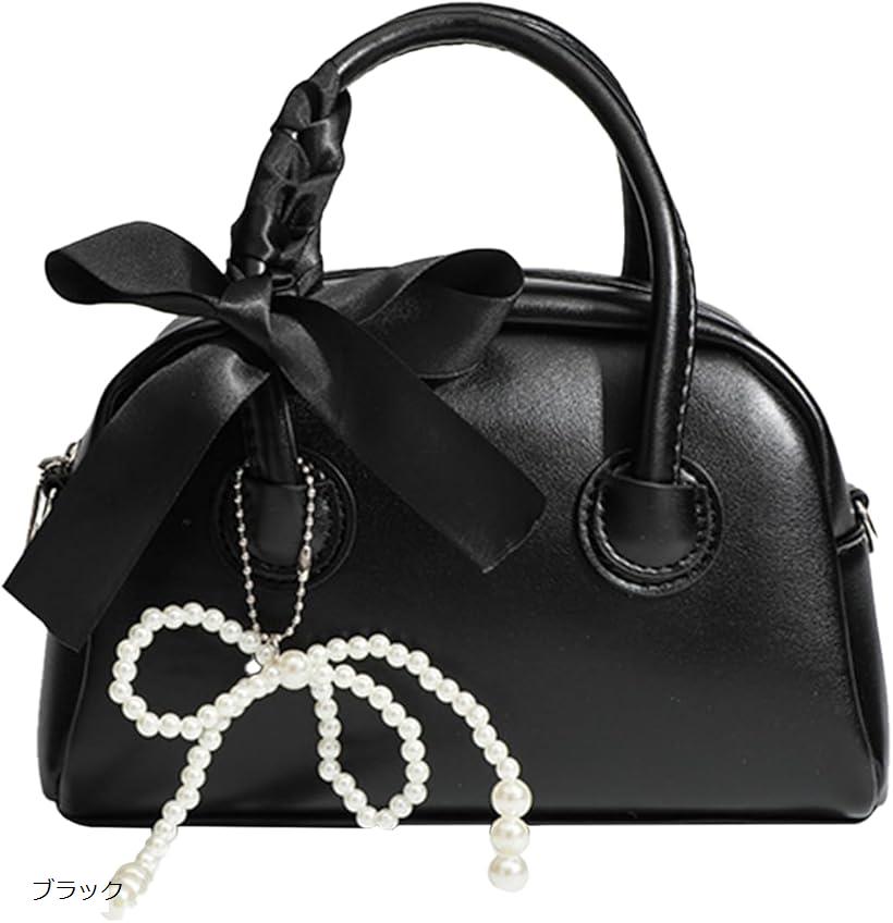 ボストンバッグ リボンバッグ ハンドバッグ 肩掛けバッグ ショルダーバッグ レディース 斜めがけ 横長 蝶結び 小さめ 大容量 人気 トレンド おしゃれ かわいい パーティ(ブラック)