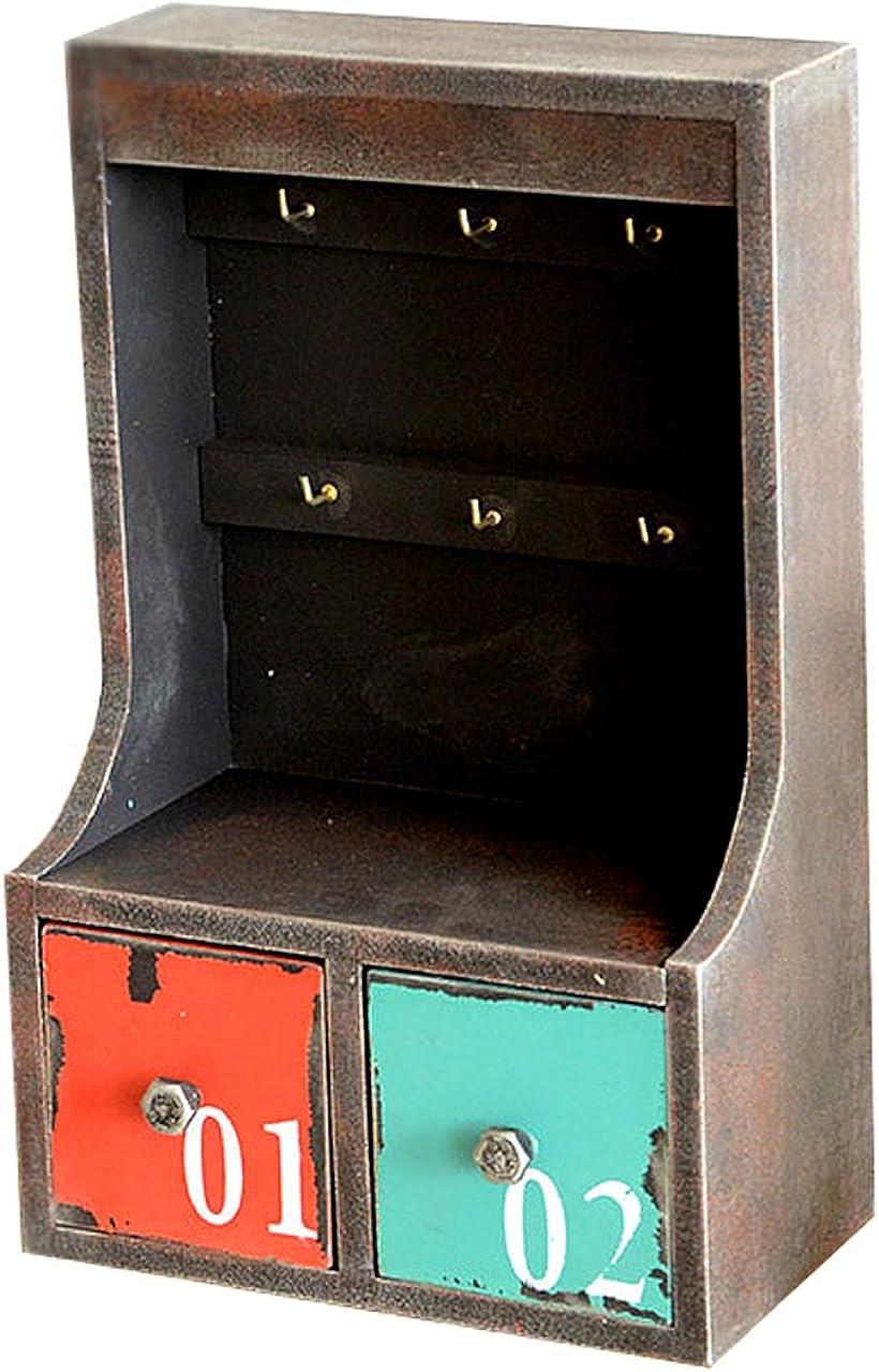 Anberotta ビンテージ風 木製 キーボックス 壁掛け 小物入れ 付き アンティーク調 収納 引き出し 鍵箱 キーケース インテリア雑貨 J42 (Aタイプ)