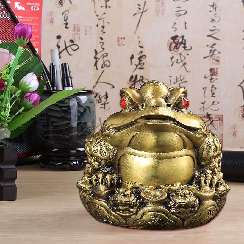 九子蟾 蟾の王様 金蟾 財を集めるカエル 三足銭蛙 三本脚のカエル 財運 仕事運 成功運 金運 商売繁盛 風水グッズ 銅器 (金色 M) [3]