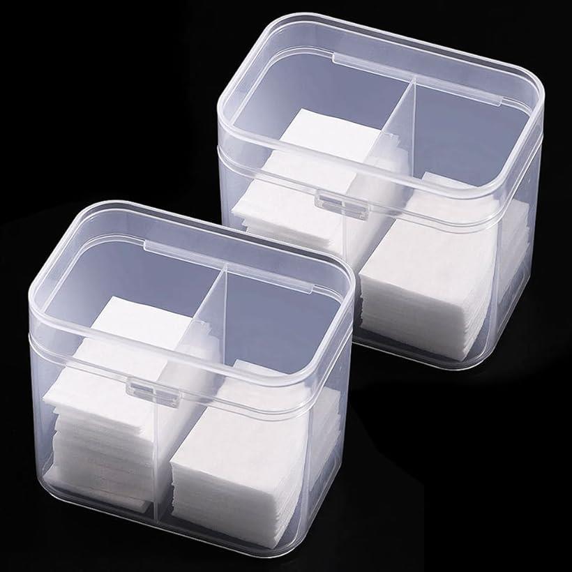 綿棒＆コットンケース 2個セット 小物入れ 蓋付き 防汚対策 中身が見える 仕切り 化粧品