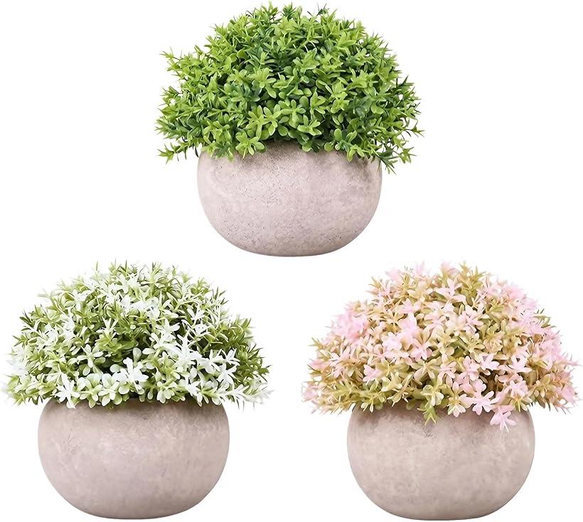 フェイクグリーン 人工観葉植物 ミニ 卓上 インテリア ベビーティアーズ 3個セット(ホワイト, Small)