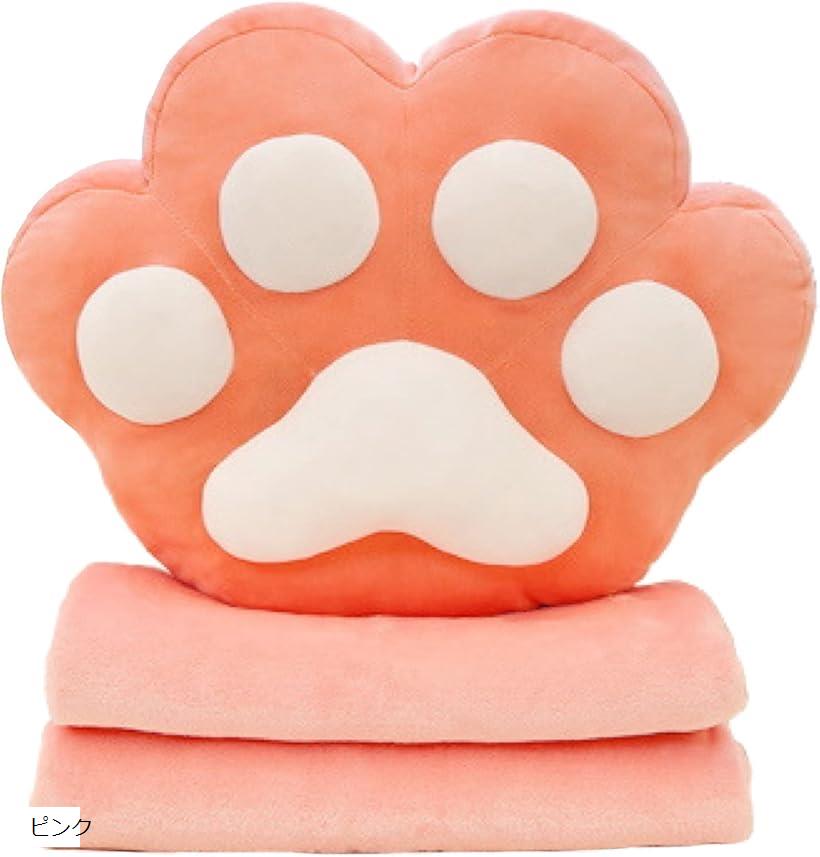 肉球 クッション ブランケット ひざ掛け ぬいぐるみ 大きめ 収納 柔らかい ふわふわ(ピンク)