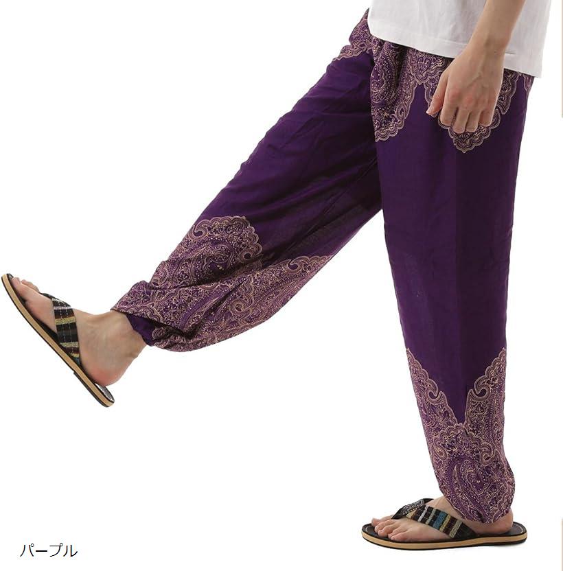 OKI オキ アジアンパンツ サルエルパンツ アラジンパンツ メンズ エスニック ロングパンツ AP-2021C(パープル, Free Size)