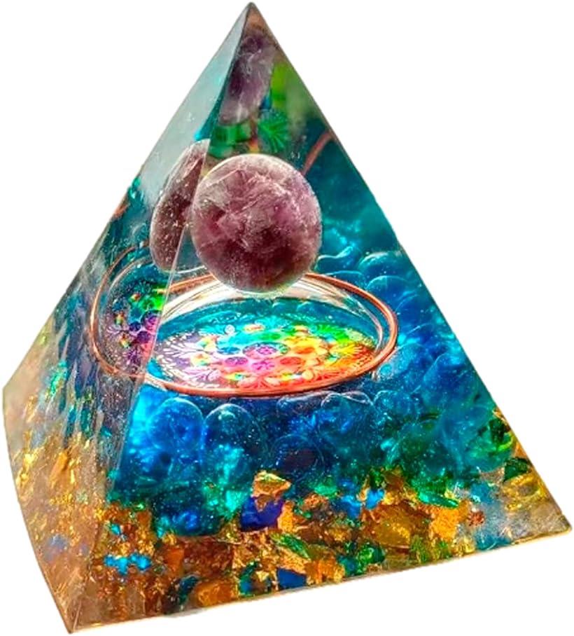 クリスタル ピラミッド オルゴナイト オルゴンピラミッド パワーストーン 水晶 6x6cm( ブルーシー)