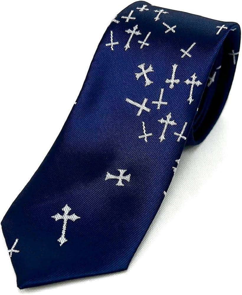 日本製クロス柄 十字架 織り ロック パンク V系 6cm幅 ネクタイ ネイビー/シルバー (ネイビー/シルバー)