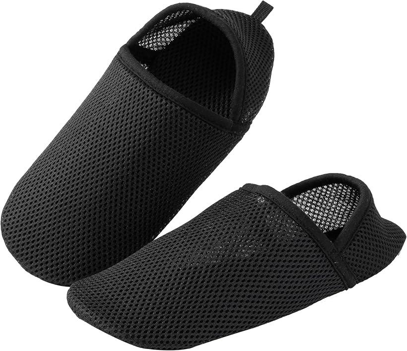 おうちフットカバー メッシュ編み 軽量 スリッパ 洗える 携帯ルームシューズ 春 夏用 室内履き ソックスカバー 25～27cm(ブラック, 25.0～27.0 cm)