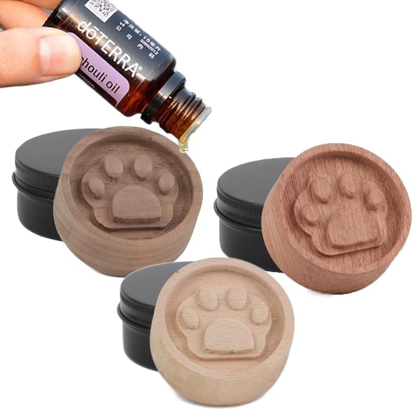 アロマディフューザー 水なし アロマストーン ウッド ポット 車 木製 猫3種 (ブラウン, 5cm)